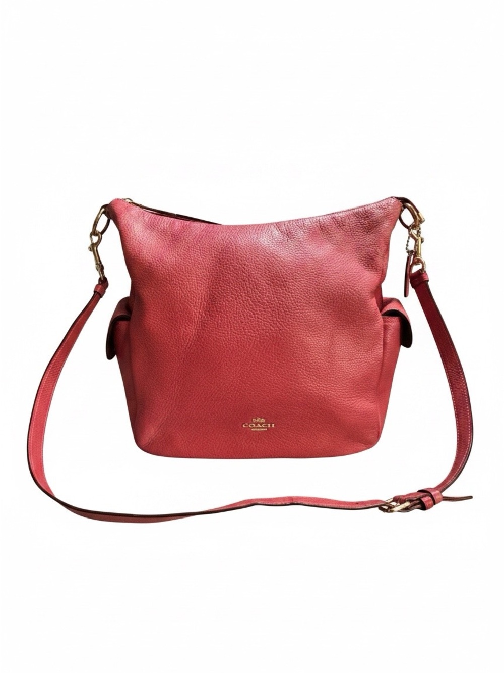 Coach Coral Red Pebbled Leather Shoulder Crossbody